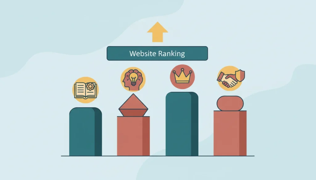 Representação visual dos pilares E-E-A-T para autoridade de domínio

